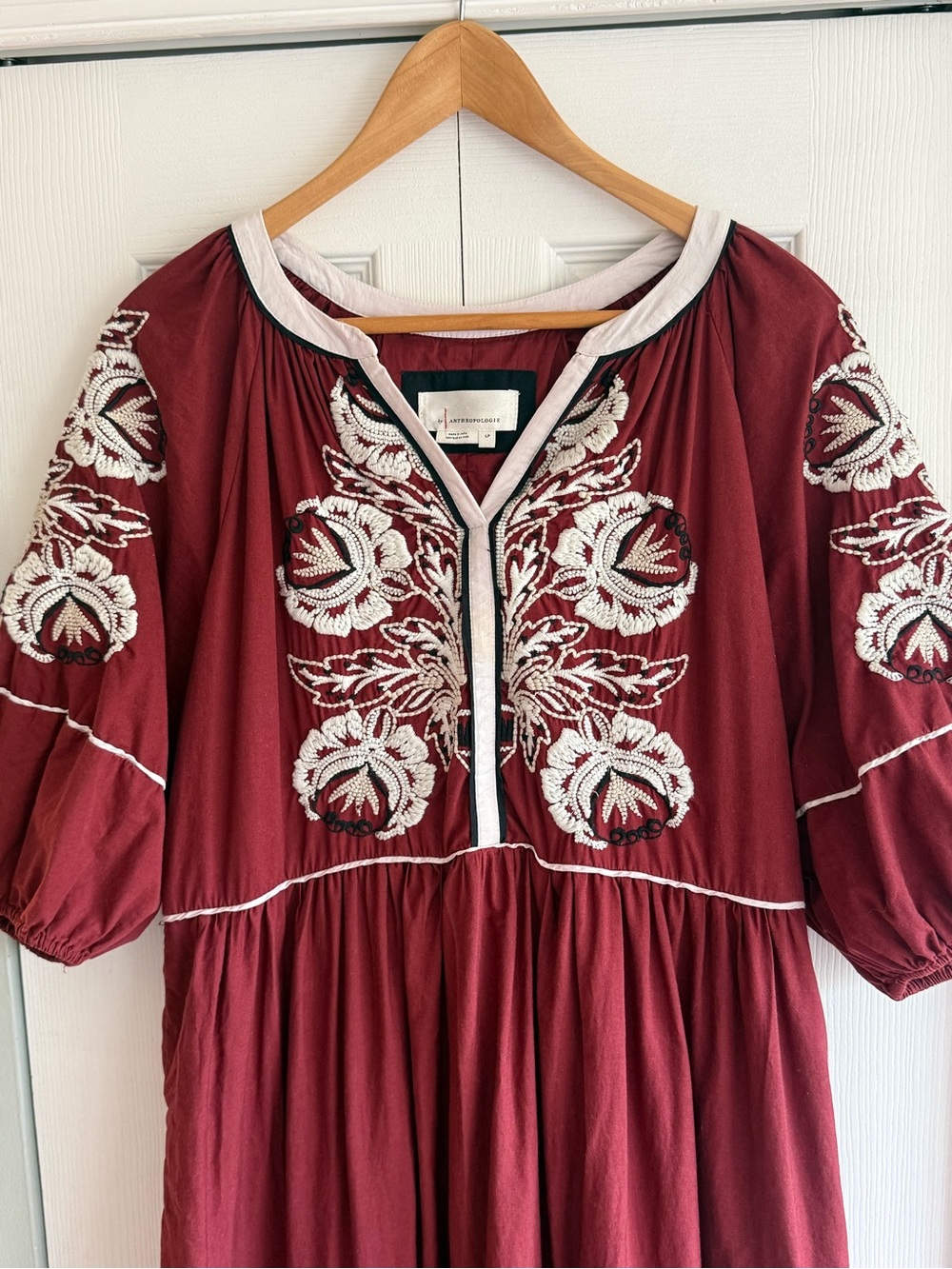 Anthropologie Gretel Embroidered Tiered Maxi Dress Size LP Fall Boho Peasant - Picture 3 of 11